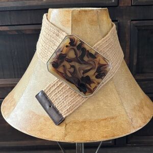 Chico's Elastic Tan Woven Belt with Marbled Buckle